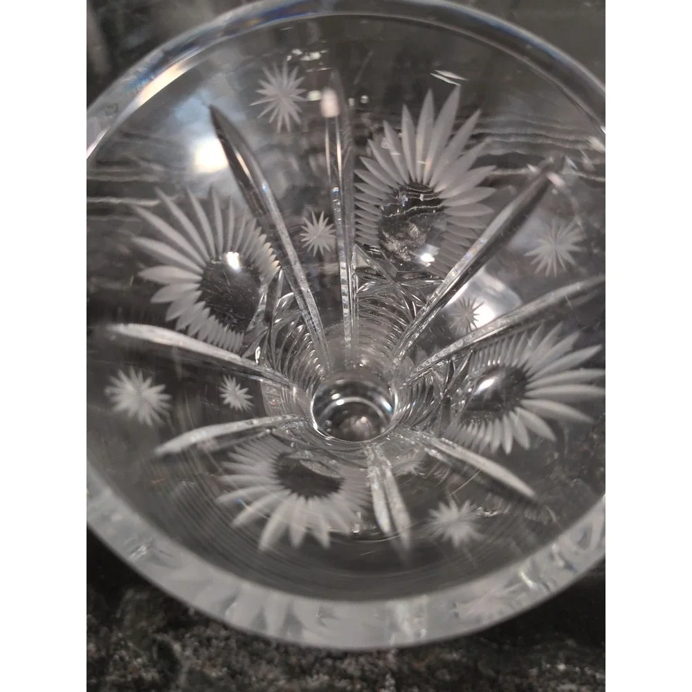 Vintage‎ Cut Crystal Trumpet Bud Vase Starburst Fan Pattern Clear Glass 8 inch